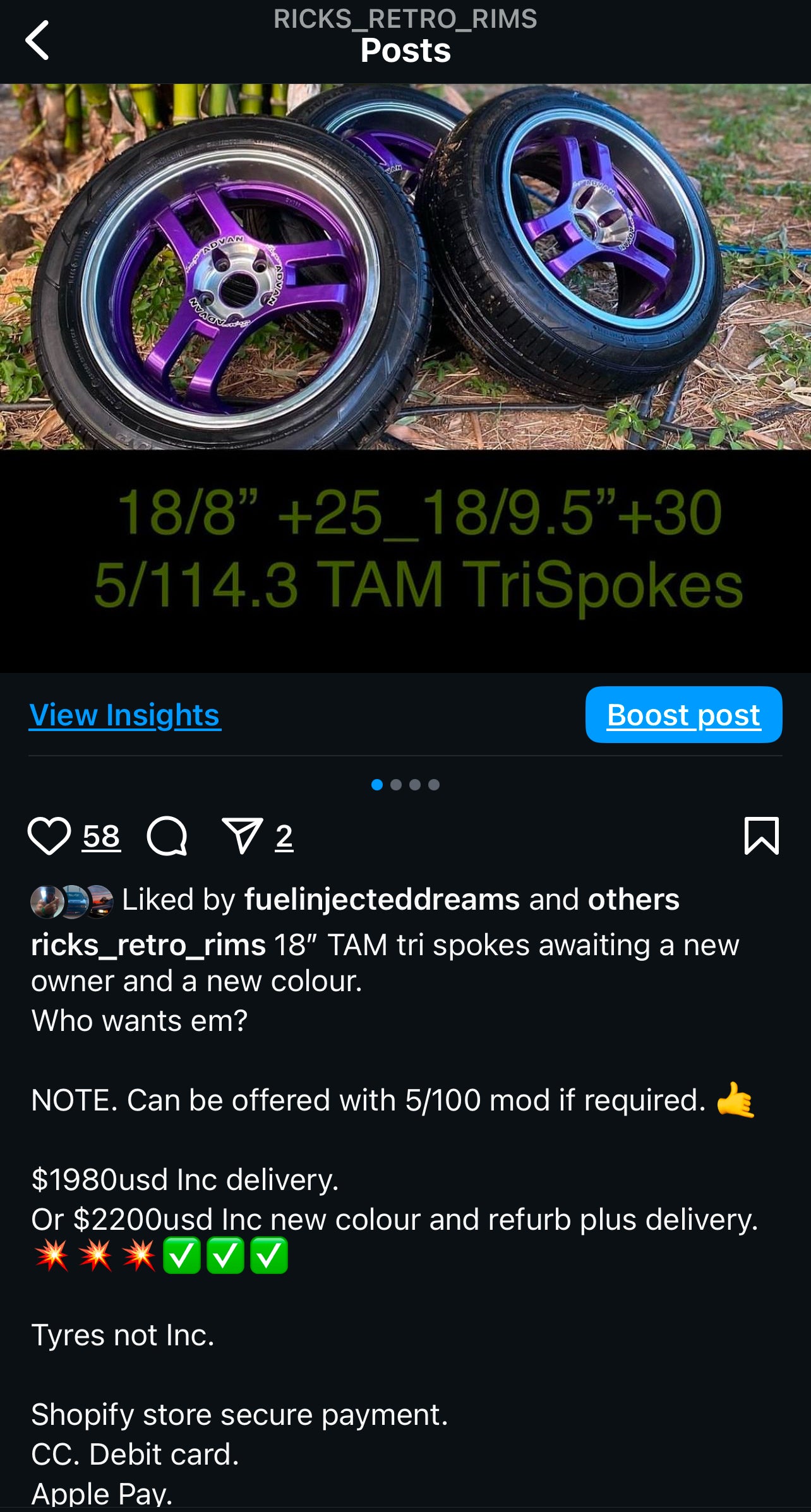 TAM tri spoke 18” set. 5/114.3